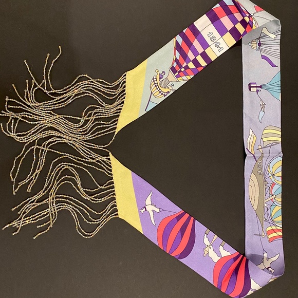 REGINIQUE DESIGNS Skinny Silk Scarf Featuring Crystal Bead Fringe SeraBijoulet - Picture 7 of 12